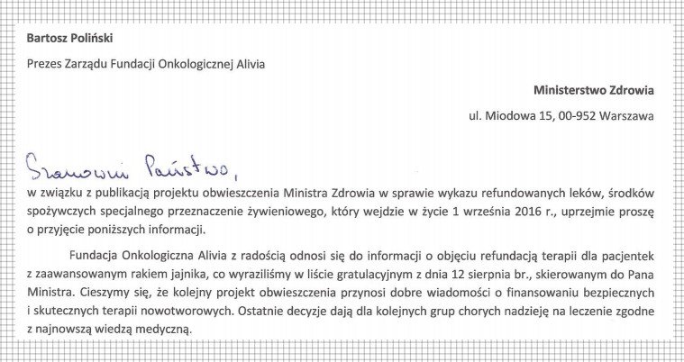 stanowisko alivii w sprawie projektu listy refundacyjnej