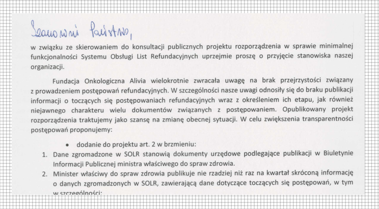 stanowisko fundacji alivia